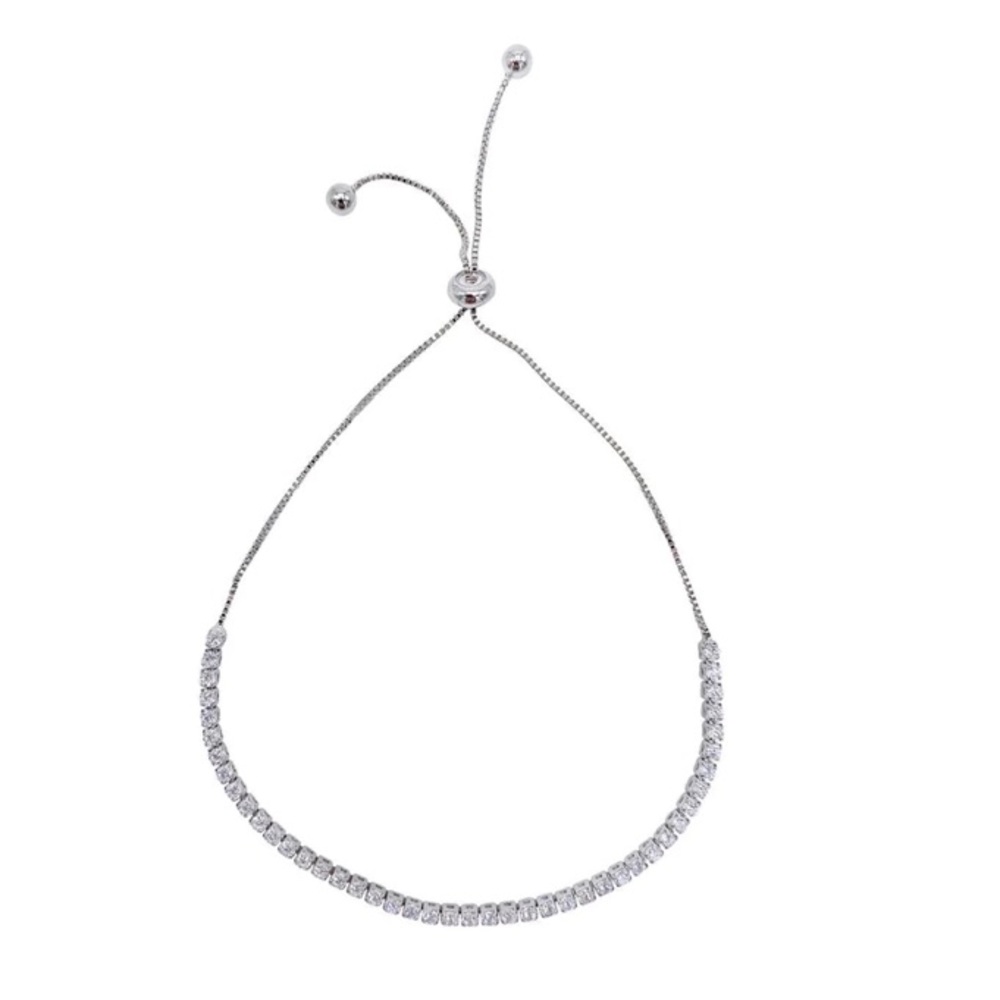 Adjustable Silver and White Bolo Tennis Bracelet with Pull Ties